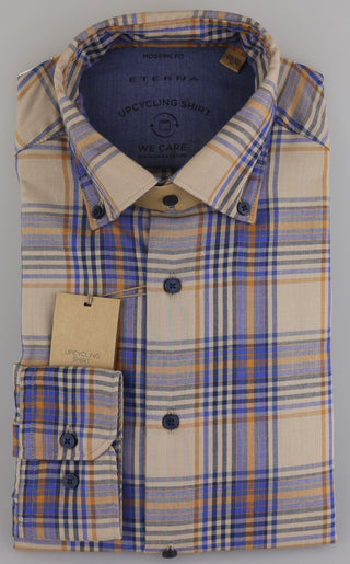 ETERNA MODERN FIT UPCYCLING SHIRT - Golden Linen Check - 2403-17-VS74