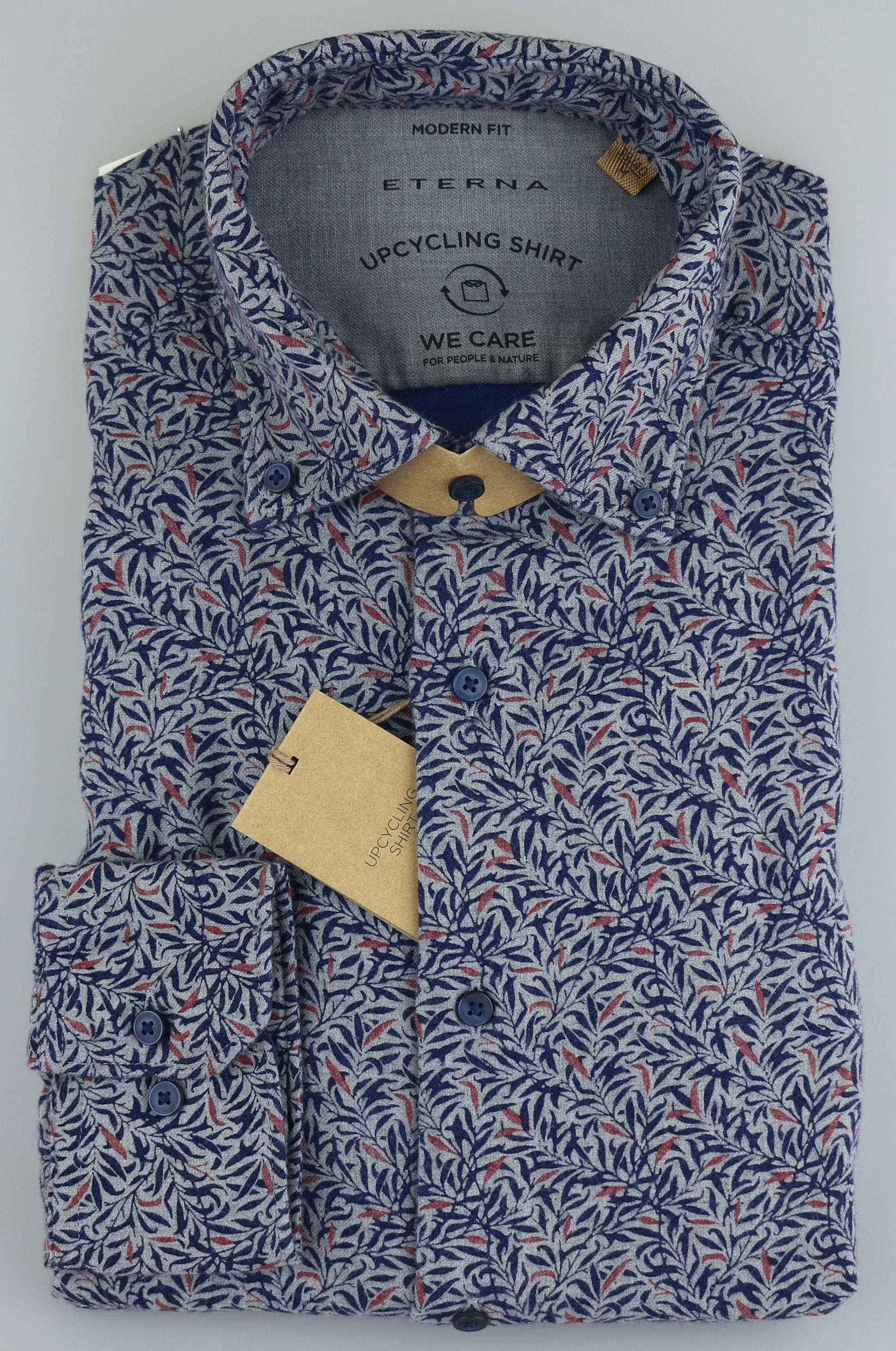 ETERNA MODERN FIT UPCYCLING SHIRT - Coastal Ink Floral - 2397-38-VS74