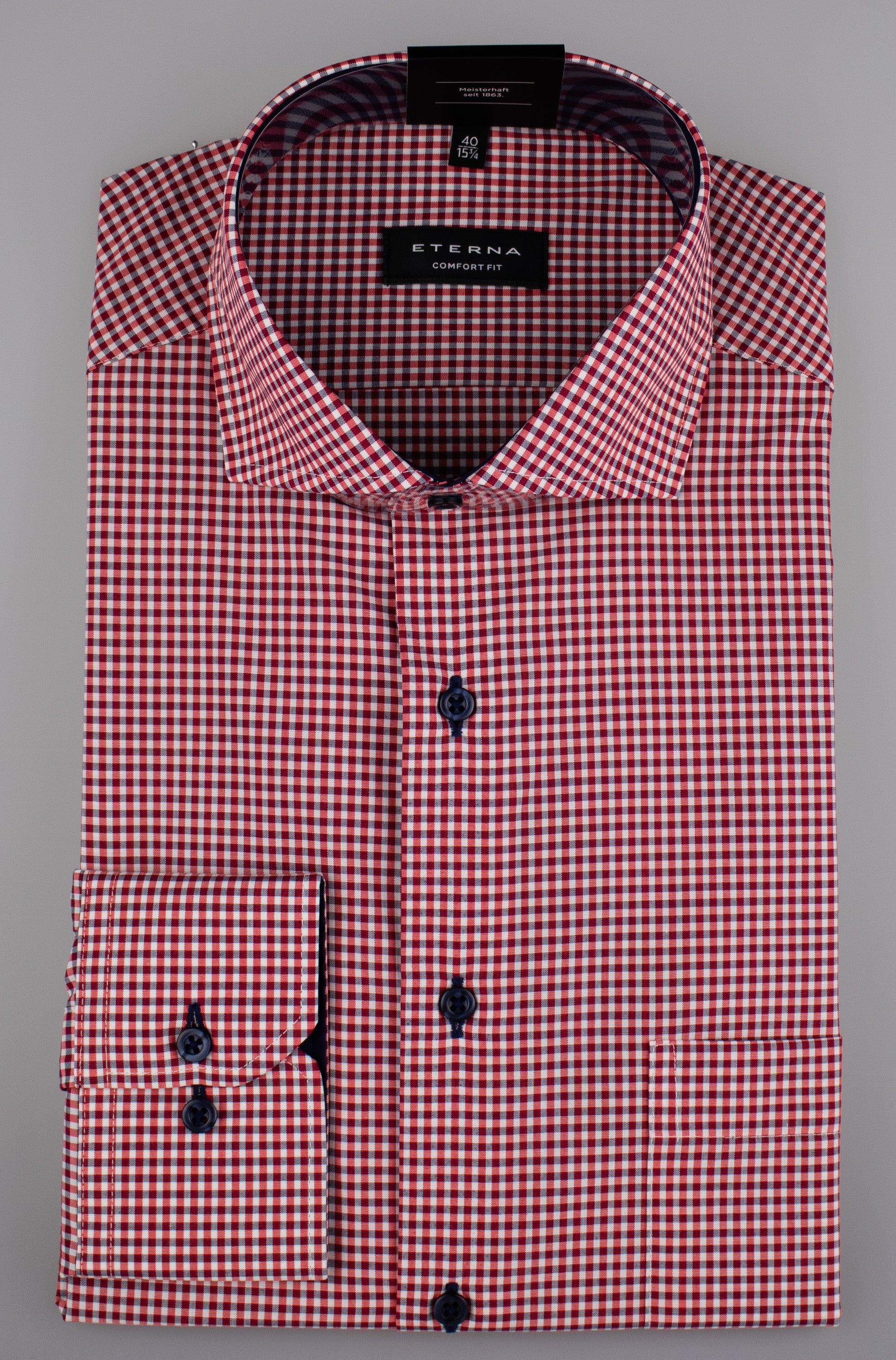 ETERNA COMFORT FIT Langarm Hemd - Crimson Whistle Check - 8913-55-E14V