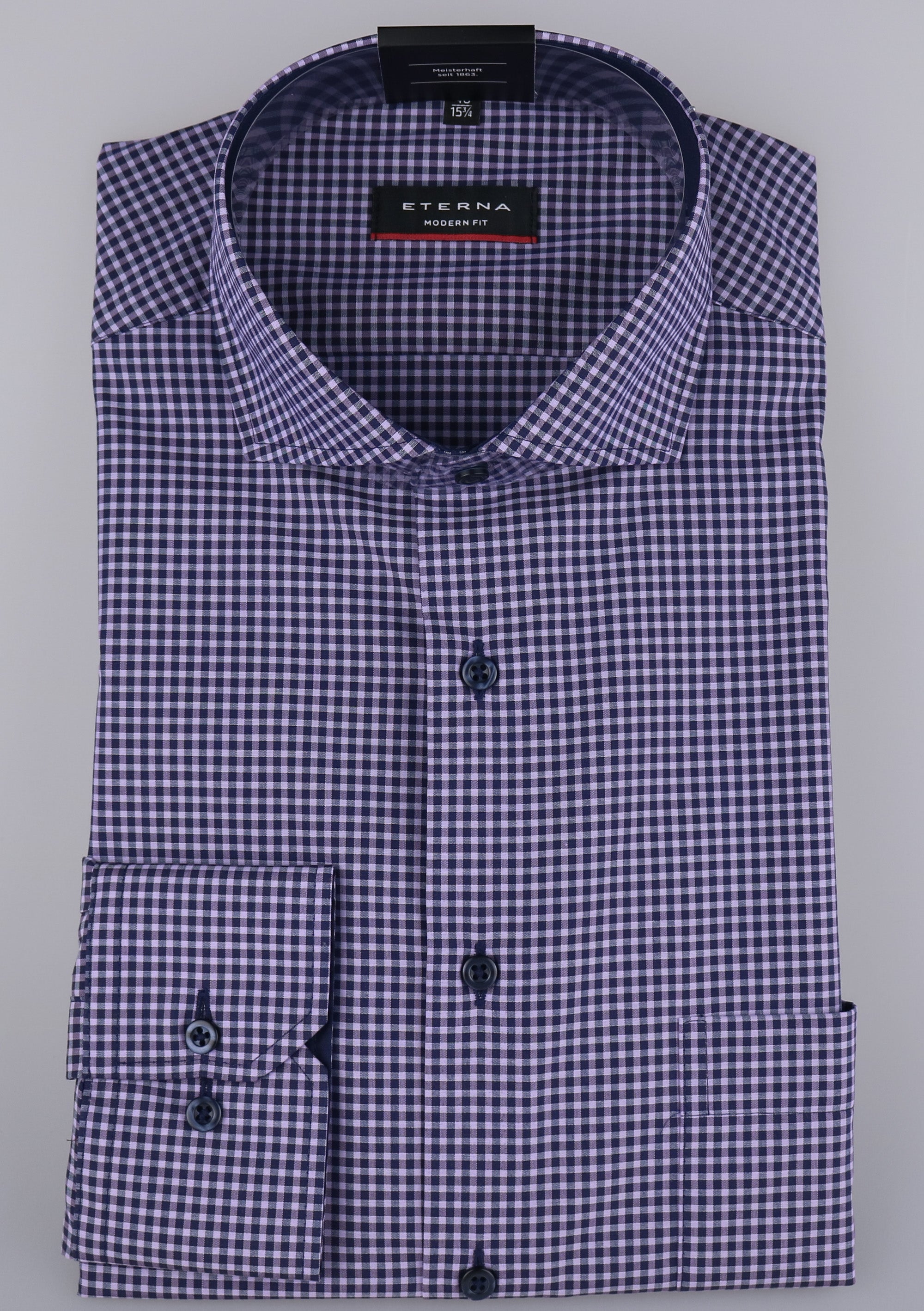 ETERNA MODERN FIT Langarm Hemd - Twilight Gingham Purple - 8913-98-X14V