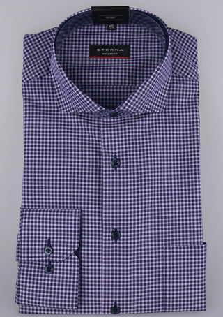 ETERNA MODERN FIT Langarm Hemd - Twilight Gingham Purple - 8913-98-X14V