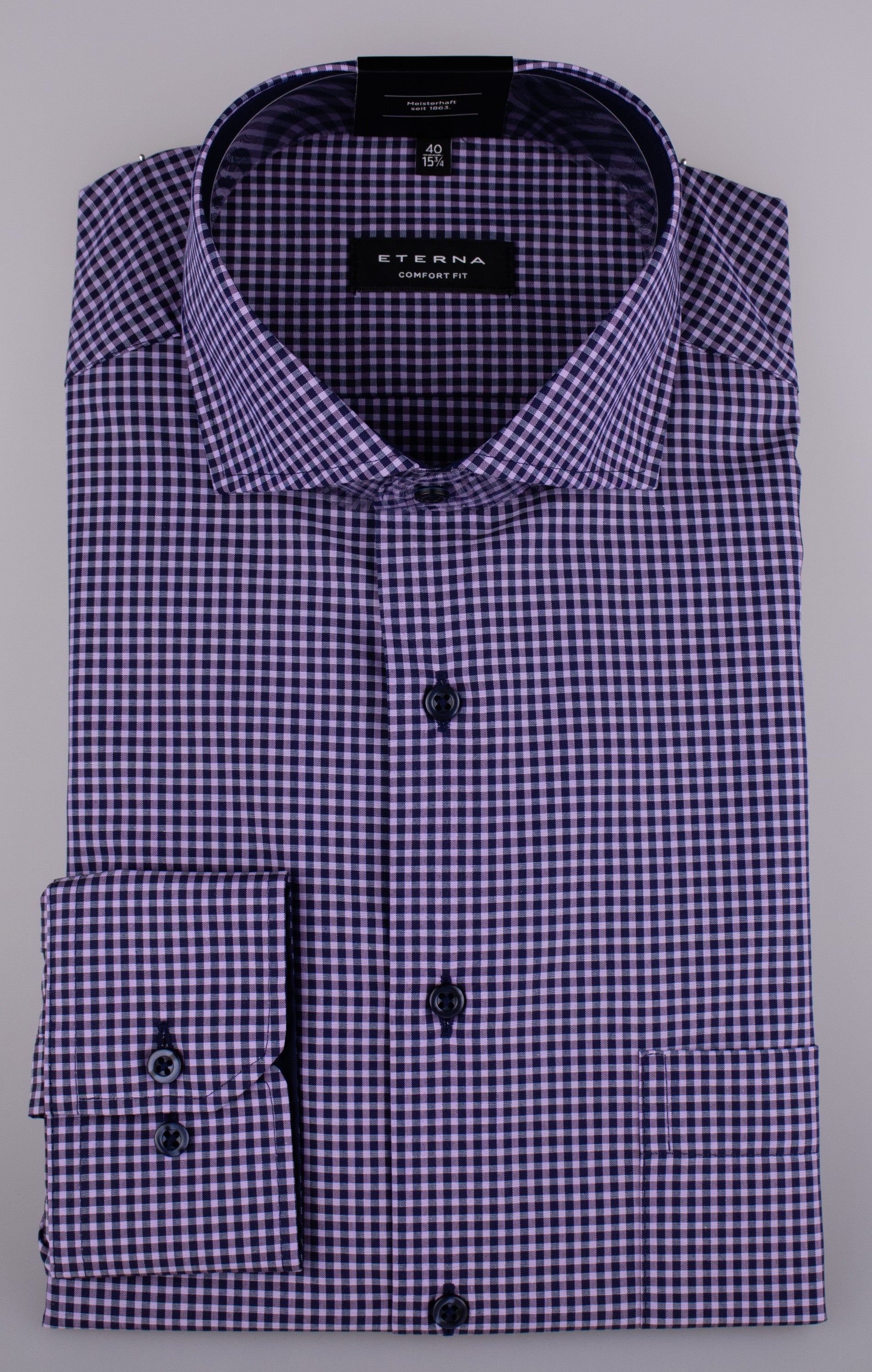 ETERNA COMFORT FIT Langarm Hemd - Violet Gingham Night - 8913-98-E14V