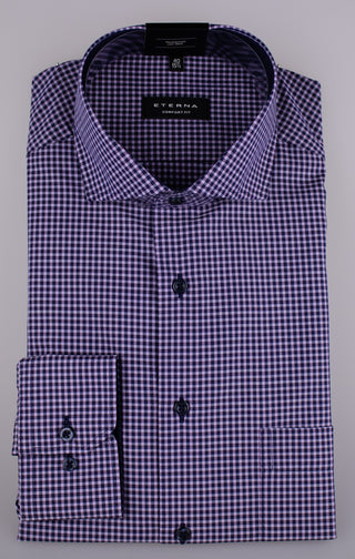 ETERNA COMFORT FIT Langarm Hemd - Violet Gingham Night - 8913-98-E14V