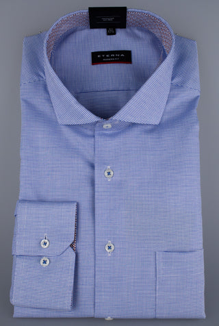 ETERNA MODERN FIT Langarm Hemd - Tide Blue Check - 8231-15-X14V