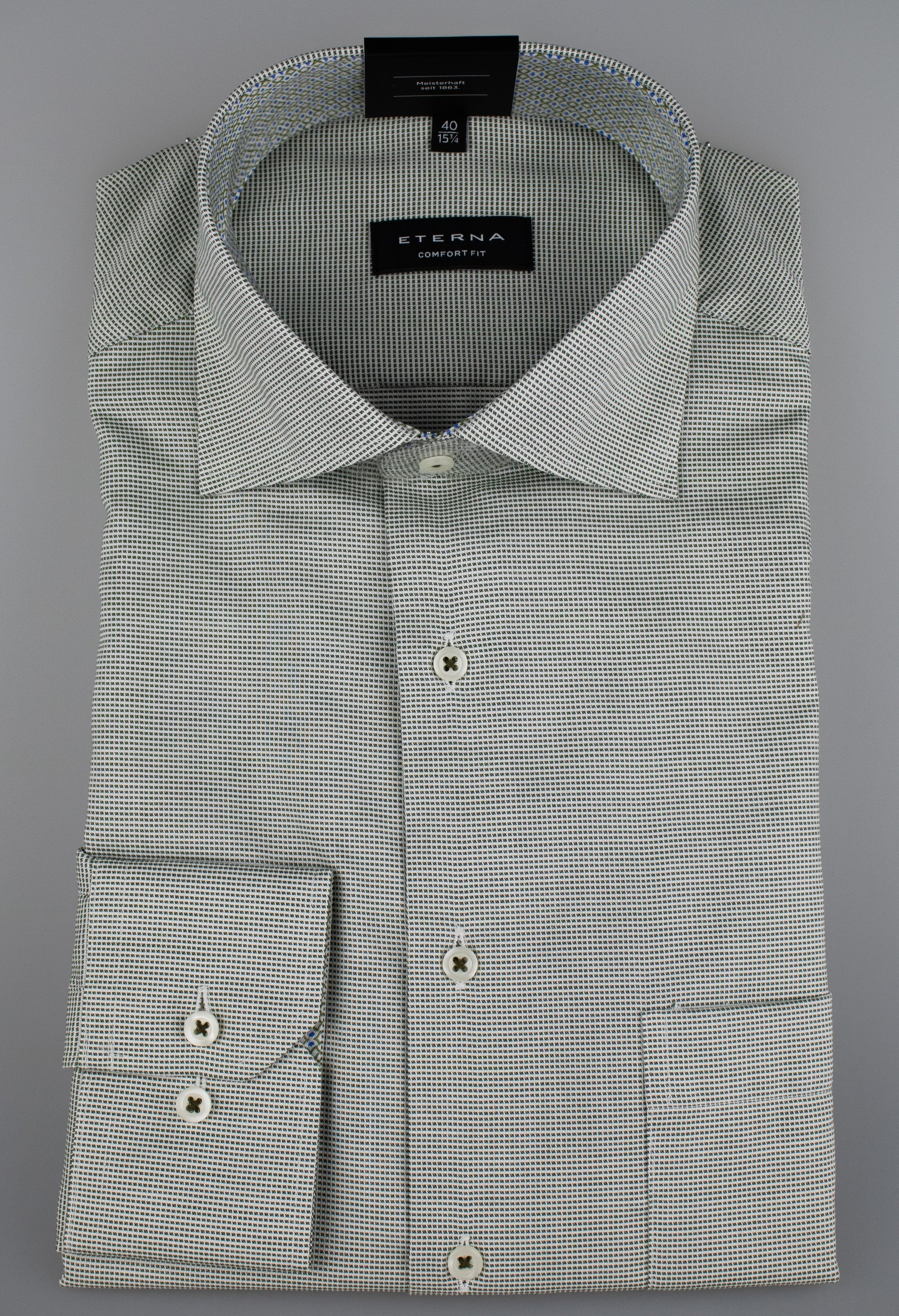 ETERNA COMFORT FIT Langarm Hemd - Sage Check Blue - 8231-47-E15K