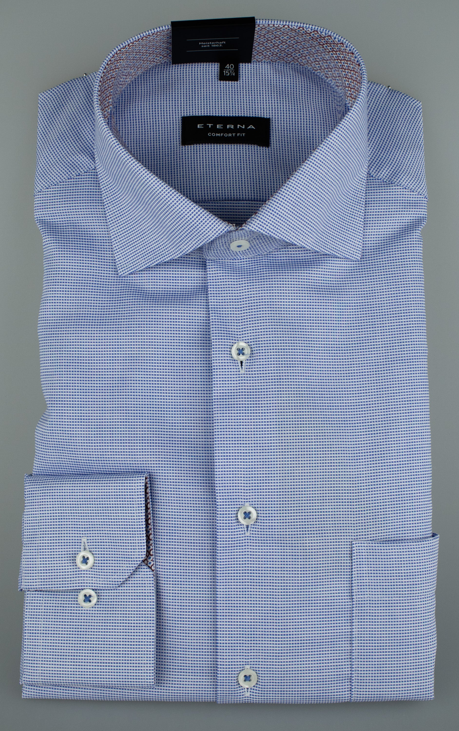 ETERNA COMFORT FIT Langarm Hemd - Harbor Blue Grid - 8231-15-E15K