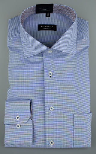 ETERNA COMFORT FIT Langarm Hemd - Harbor Blue Grid - 8231-15-E15K