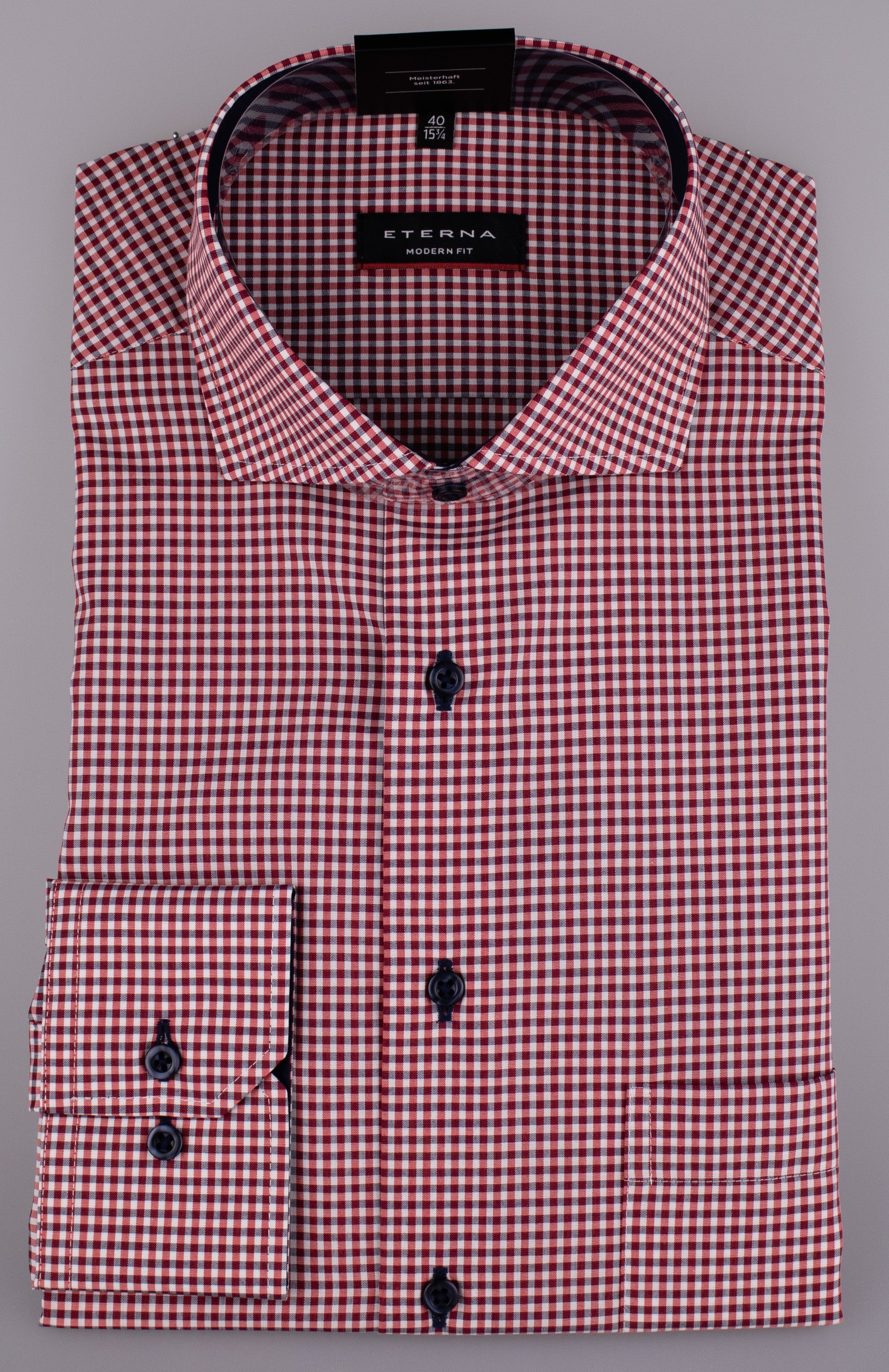 ETERNA MODERN FIT Langarm Hemd - Crimson Gingham Check - 8913-55-X14V
