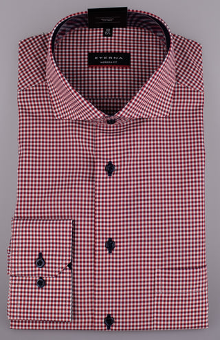 ETERNA MODERN FIT Langarm Hemd - Crimson Gingham Check - 8913-55-X14V