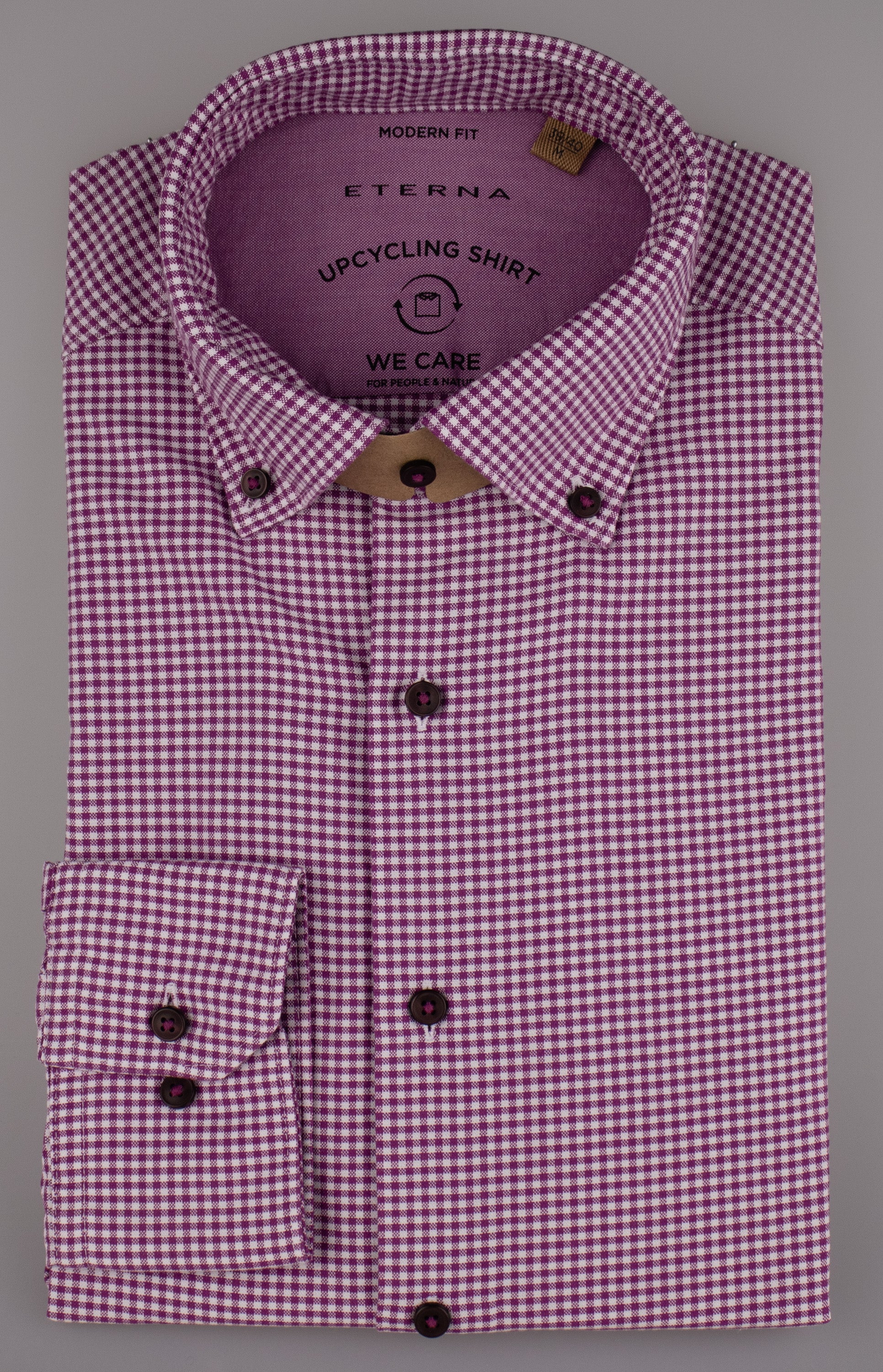 ETERNA MODERN FIT UPCYCLING SHIRT Langarm Hemd - Berry Gingham Rose - 2425-92-VS74