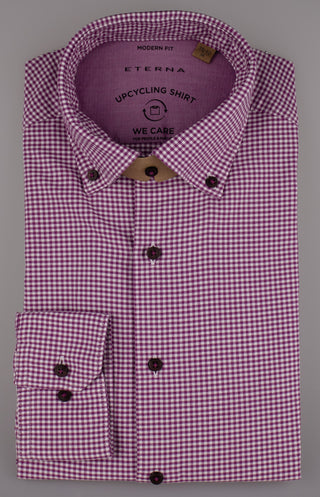 ETERNA MODERN FIT UPCYCLING SHIRT Langarm Hemd - Berry Gingham Rose - 2425-92-VS74