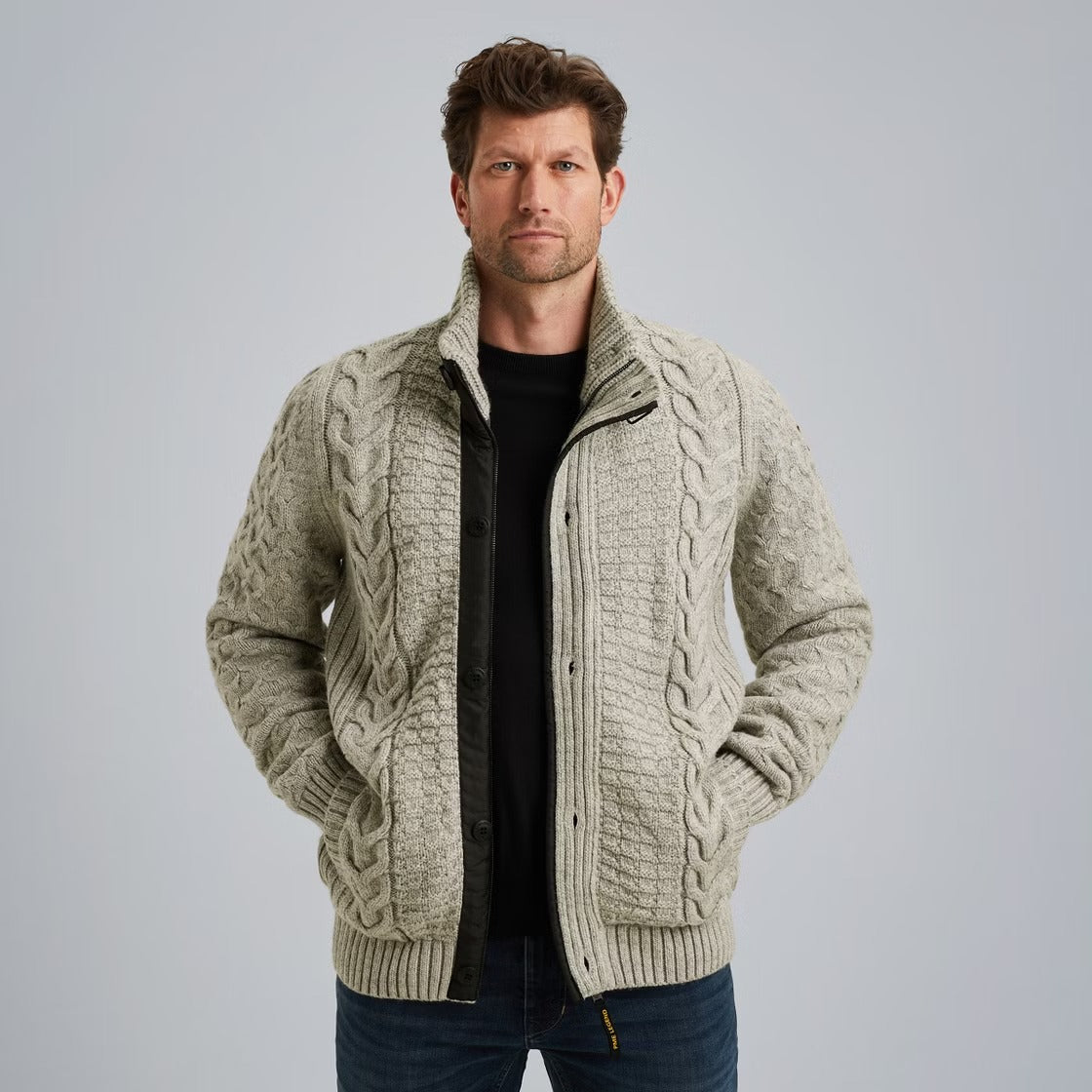 PME LEGEND Strickjacke mit Zip heavy knit mixed yarn - Sandstone Cloud - PKC2510320-921 von PME Legend