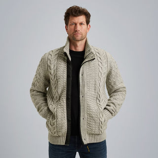PME LEGEND Strickjacke mit Zip heavy knit mixed yarn - Sandstone Cloud - PKC2510320-921