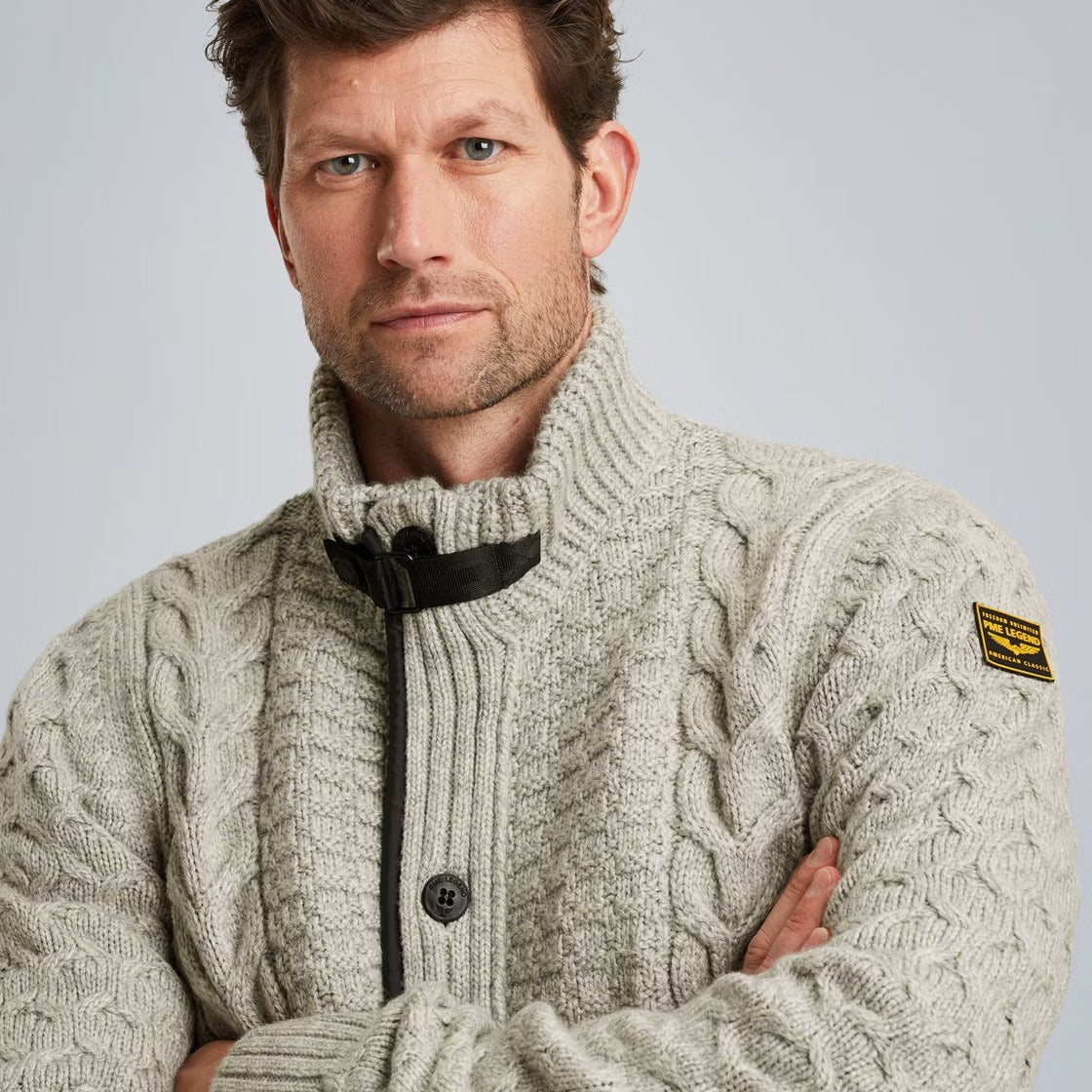 PME LEGEND Strickjacke mit Zip heavy knit mixed yarn - Sandstone Cloud - PKC2510320-921 von PME Legend