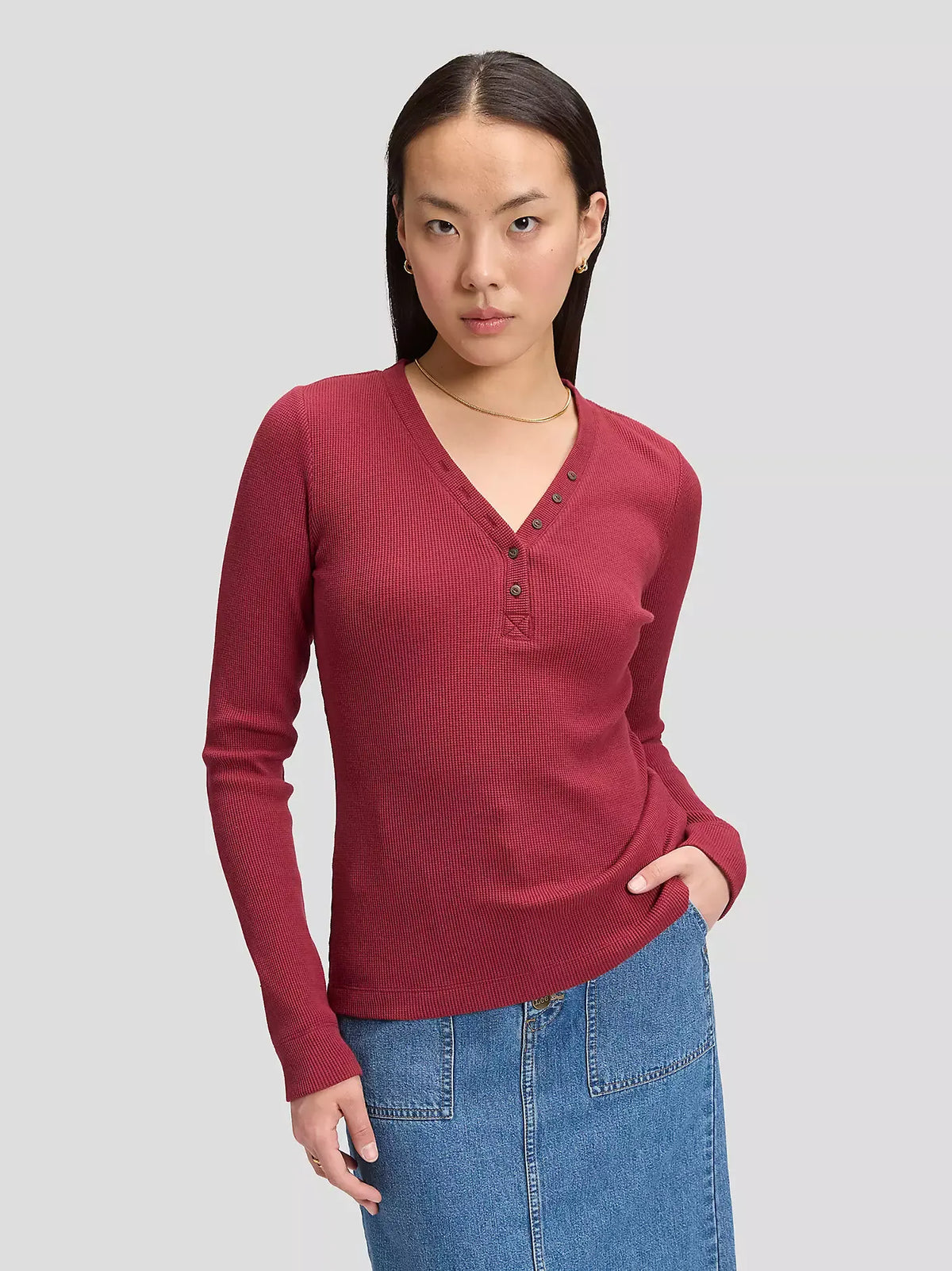 LEE LS WAFFLE HENLEY Langarm Pullover tibetan red 112385666 von LEE