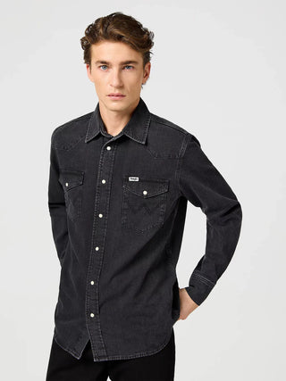 WRANGLER Western Shirt Langarm Jeanshemd - Midnight Carbon Black - 112362906