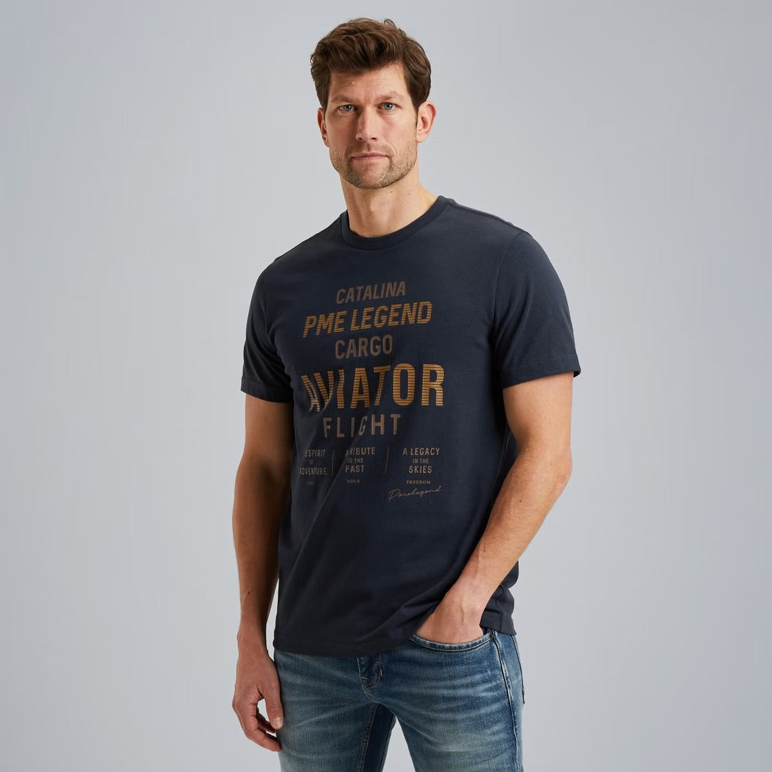PME LEGEND T-Shirt Rundhals - Blue Atlantic Cargo - PTSS2503564-5281 von PME Legend