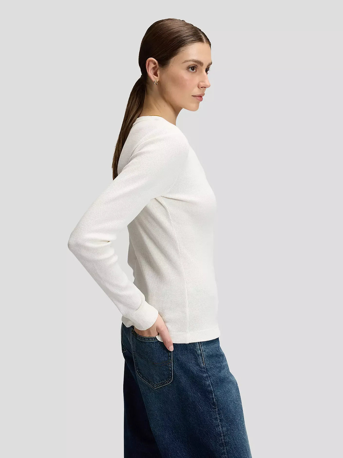 LEE LS WAFFLE HENLEY Langarm Pullover ecru 112385665 von LEE