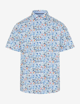 BRAX Hardy Kurzarmhemd - Speckled Shorelight Blue - 74421000 74-0044-25