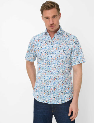 BRAX Hardy Kurzarmhemd - Speckled Shorelight Blue - 74421000 74-0044-25