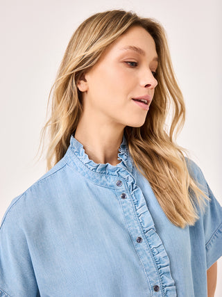 PADDOCKS Ospig Kurzarm Wickelbluse - Blue Dawn Wash - 35040 7521.4100
