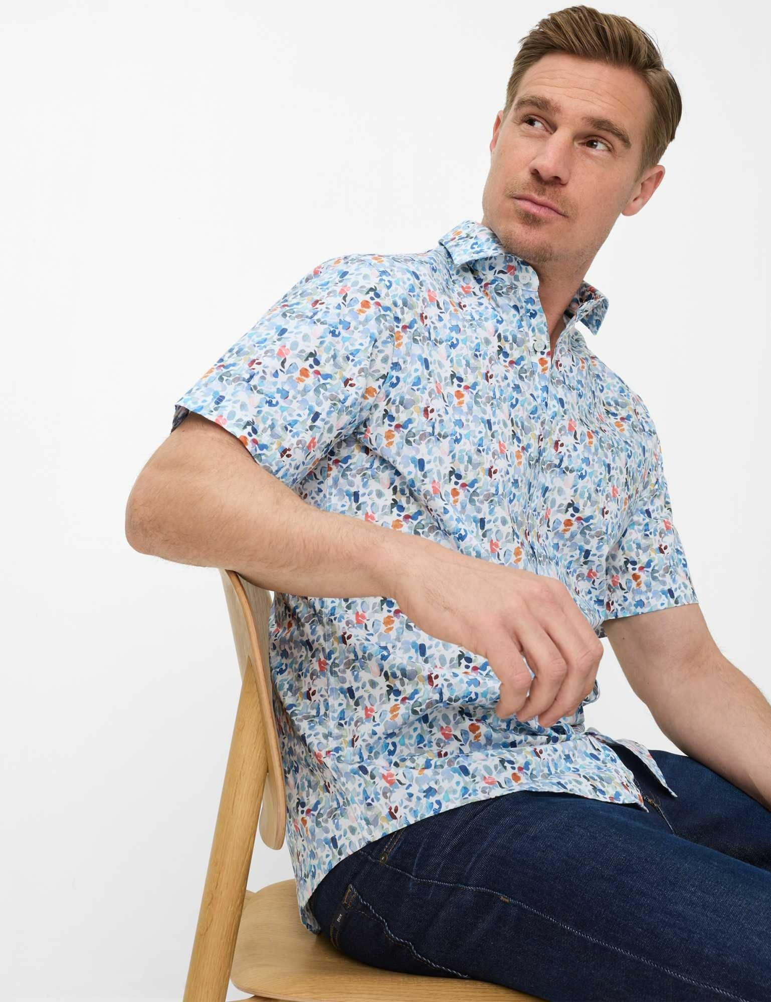 BRAX Hardy Kurzarmhemd - Speckled Shorelight Blue - 74421000 74-0044-25 von BRAX