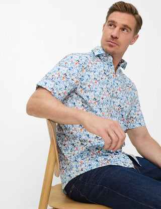 BRAX Hardy Kurzarmhemd - Speckled Shorelight Blue - 74421000 74-0044-25