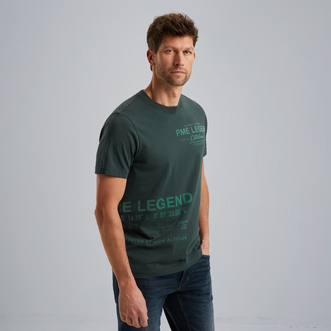 PME LEGEND Rundhals Shirt - Forest Glimmer Green - PTSS2503594-6147 von PME Legend