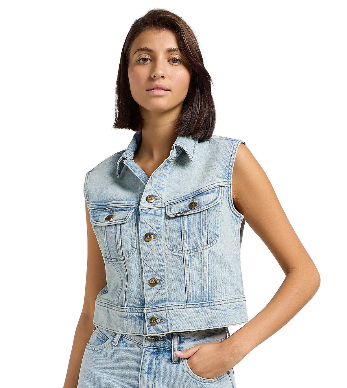 LEE Cropped Rider Vest - Skywashed Blue - 112363461