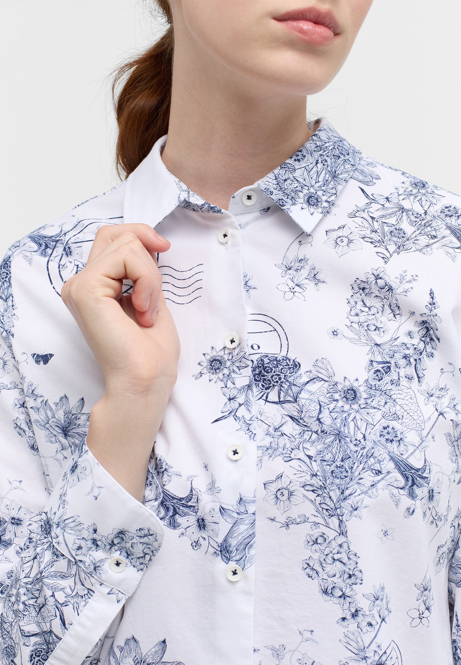 ETERNA REGULAR FIT Langarm Bluse - Porcelain Orchard - 7992-19-D935