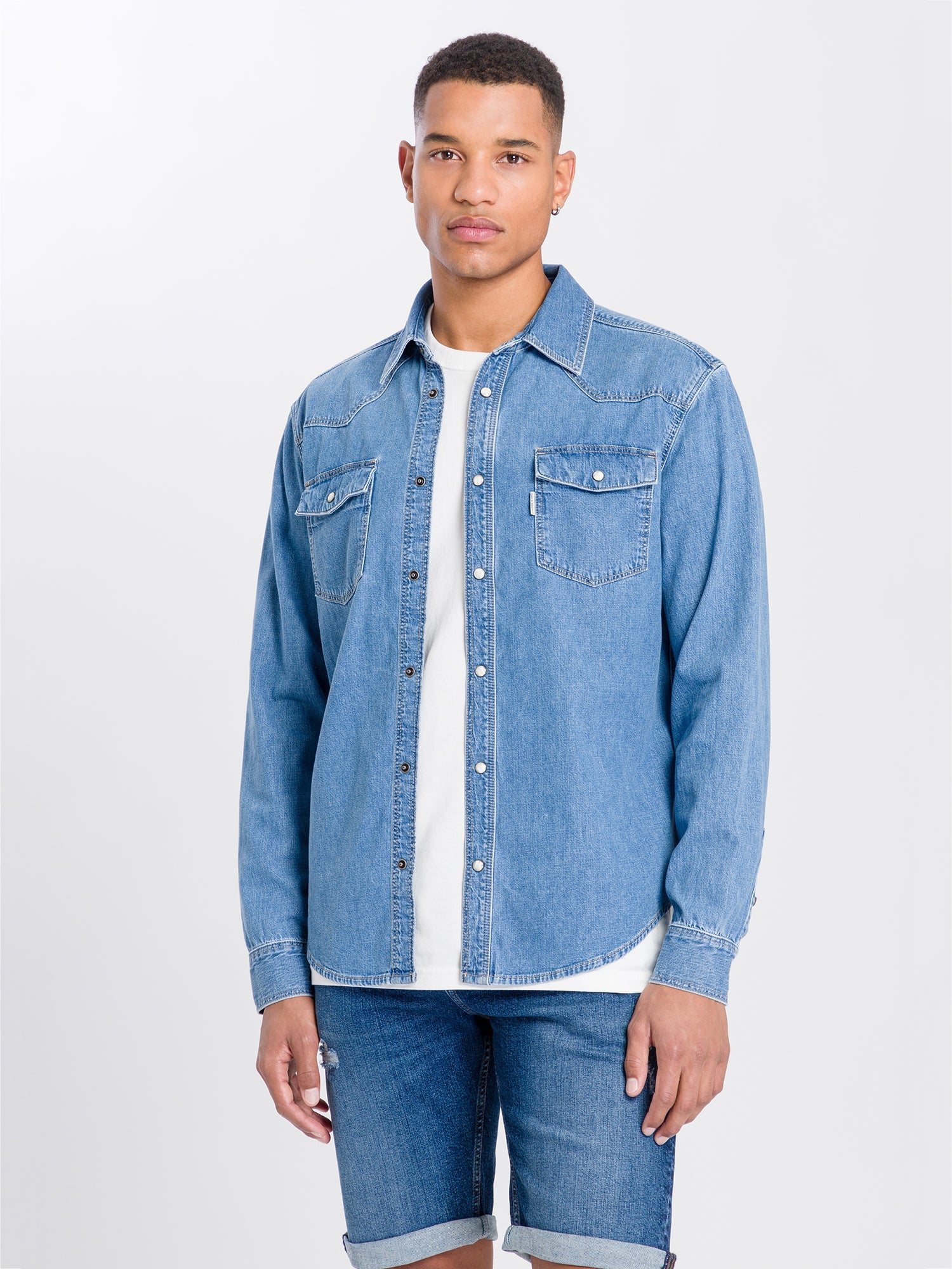 CROSS JEANS Langarm Jeanshemd - Washed Harbor Blue - A208-066