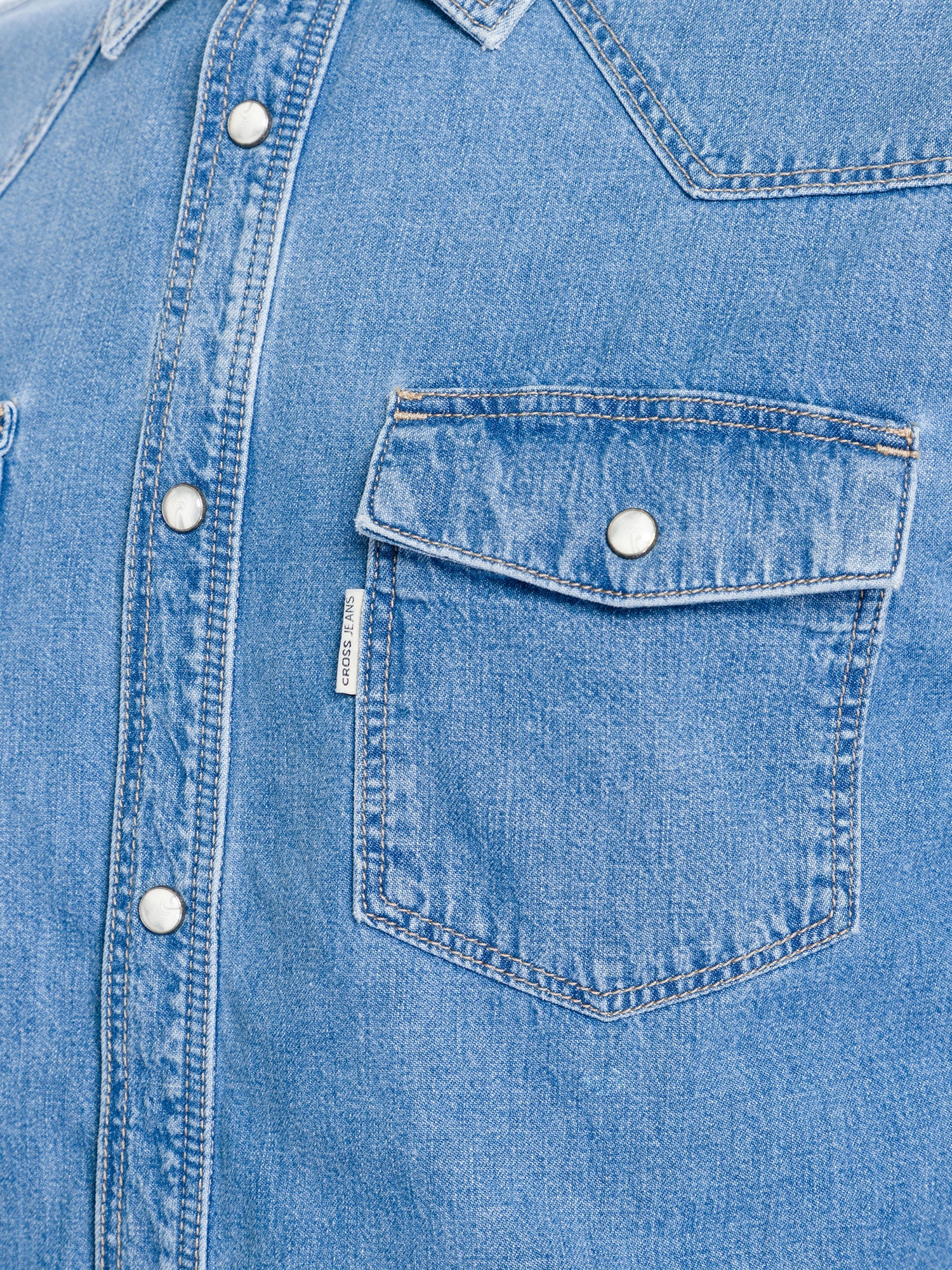 CROSS JEANS Langarm Jeanshemd - Washed Harbor Blue - A208-066 von Cross Jeans