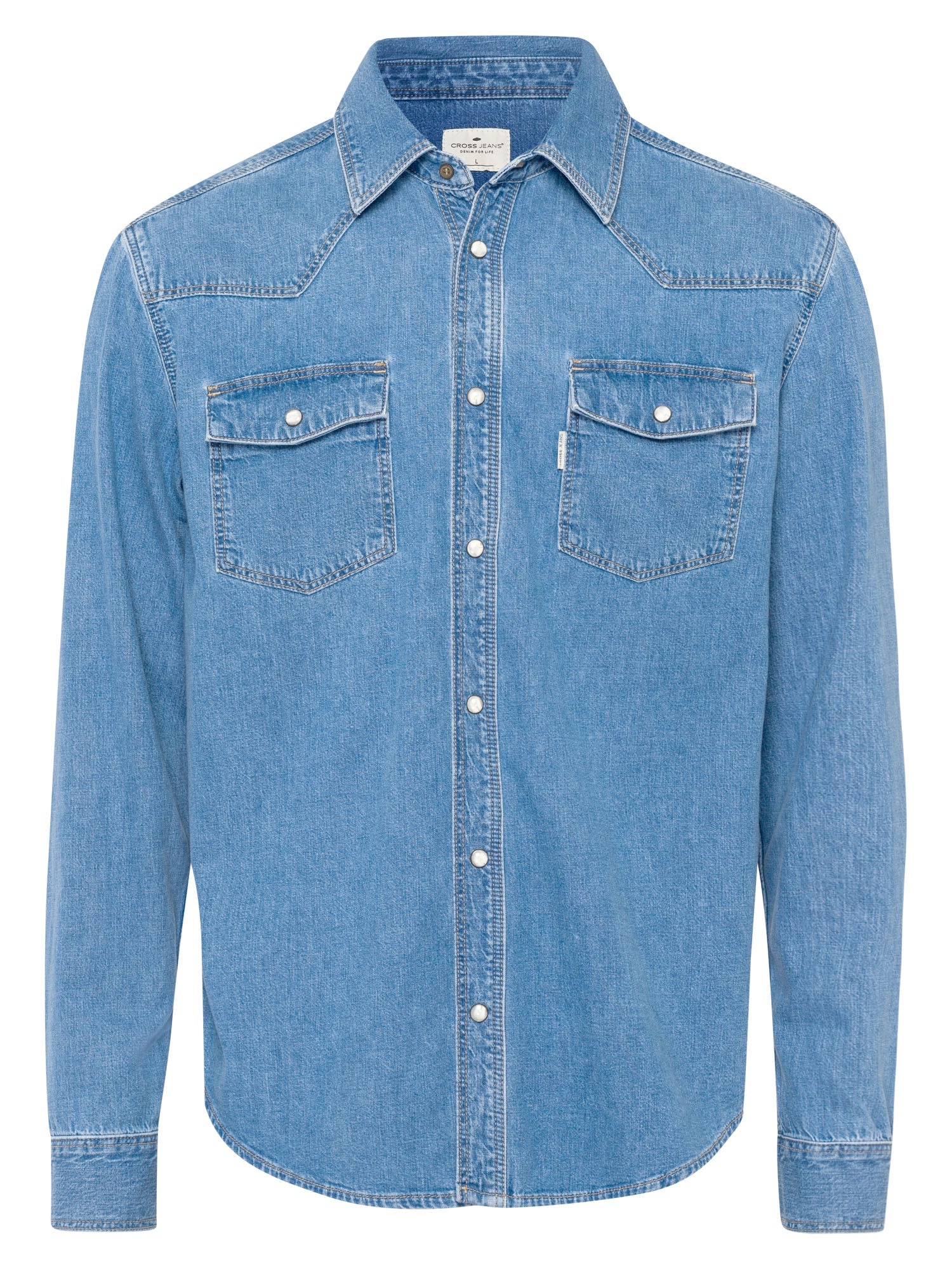 CROSS JEANS Langarm Jeanshemd - Washed Harbor Blue - A208-066