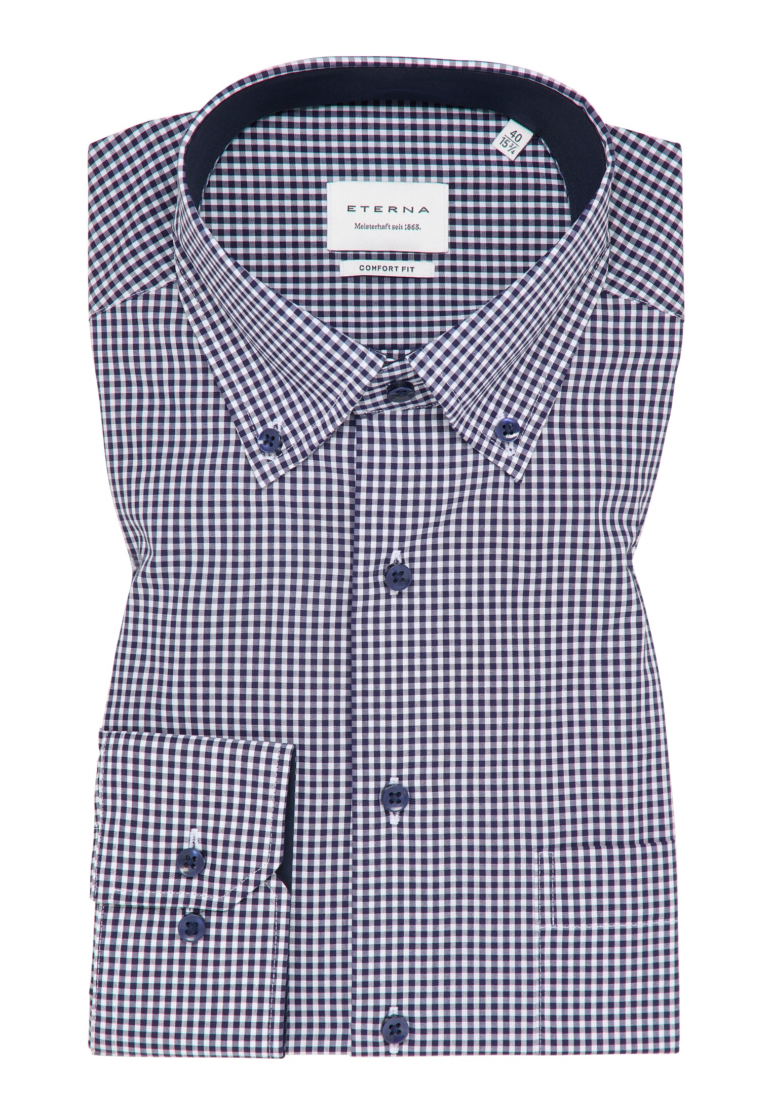 ETERNA COMFORT FIT Langarm Hemd - Midnight Gingham Blue - 8913-16-E146