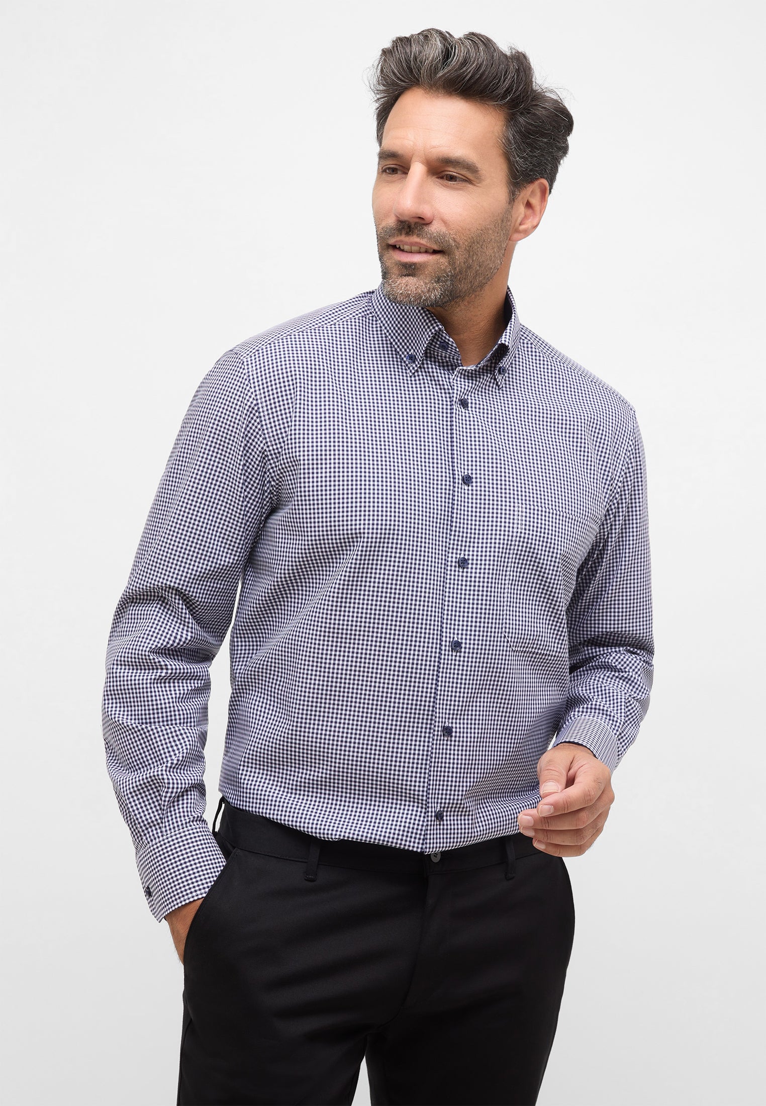 ETERNA COMFORT FIT Langarm Hemd - Midnight Gingham Blue - 8913-16-E146 von Eterna