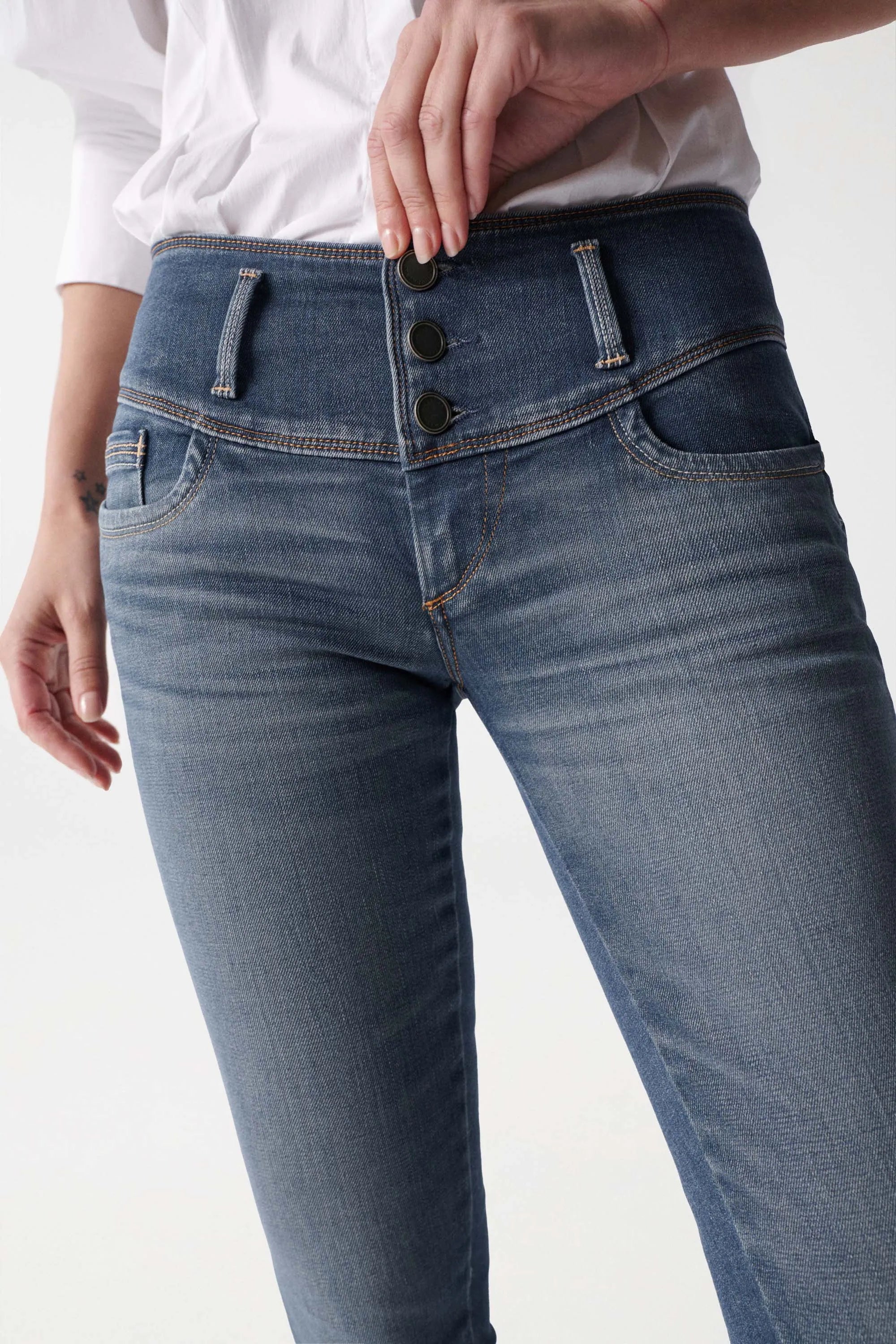 SALSA Mystery Push Up Skinny Crop - Harbor Mist Denim - 126612.8506
