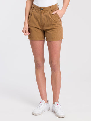 CROSS JEANS Pleated Chino-Shorts - Saddle Amber Brown - B596-010