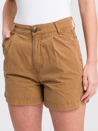 CROSS JEANS Pleated Chino-Shorts - Saddle Amber Brown - B596-010