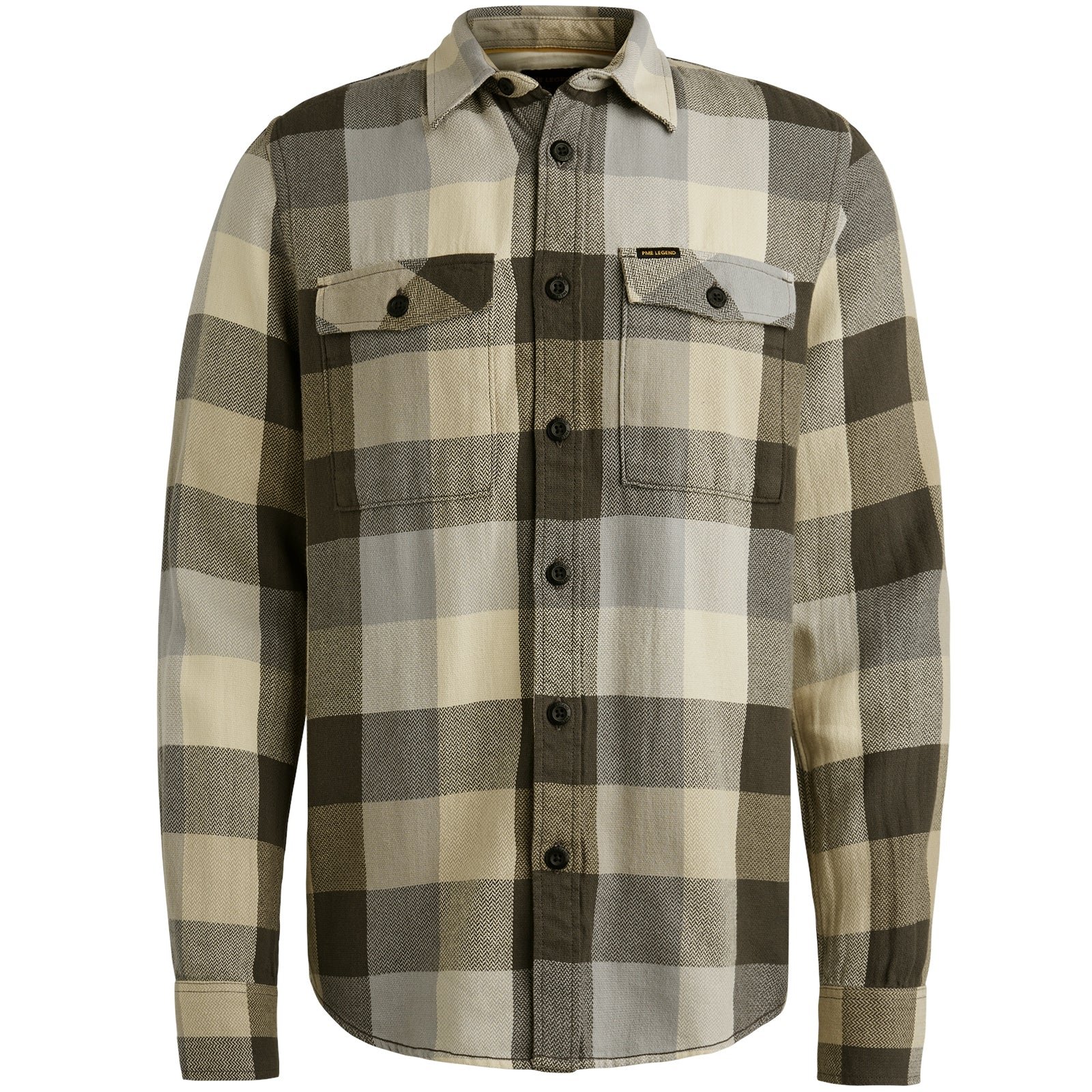 PME LEGEND Langarm Hemd - Sage Herringbone Brown - PSI2509236-8039