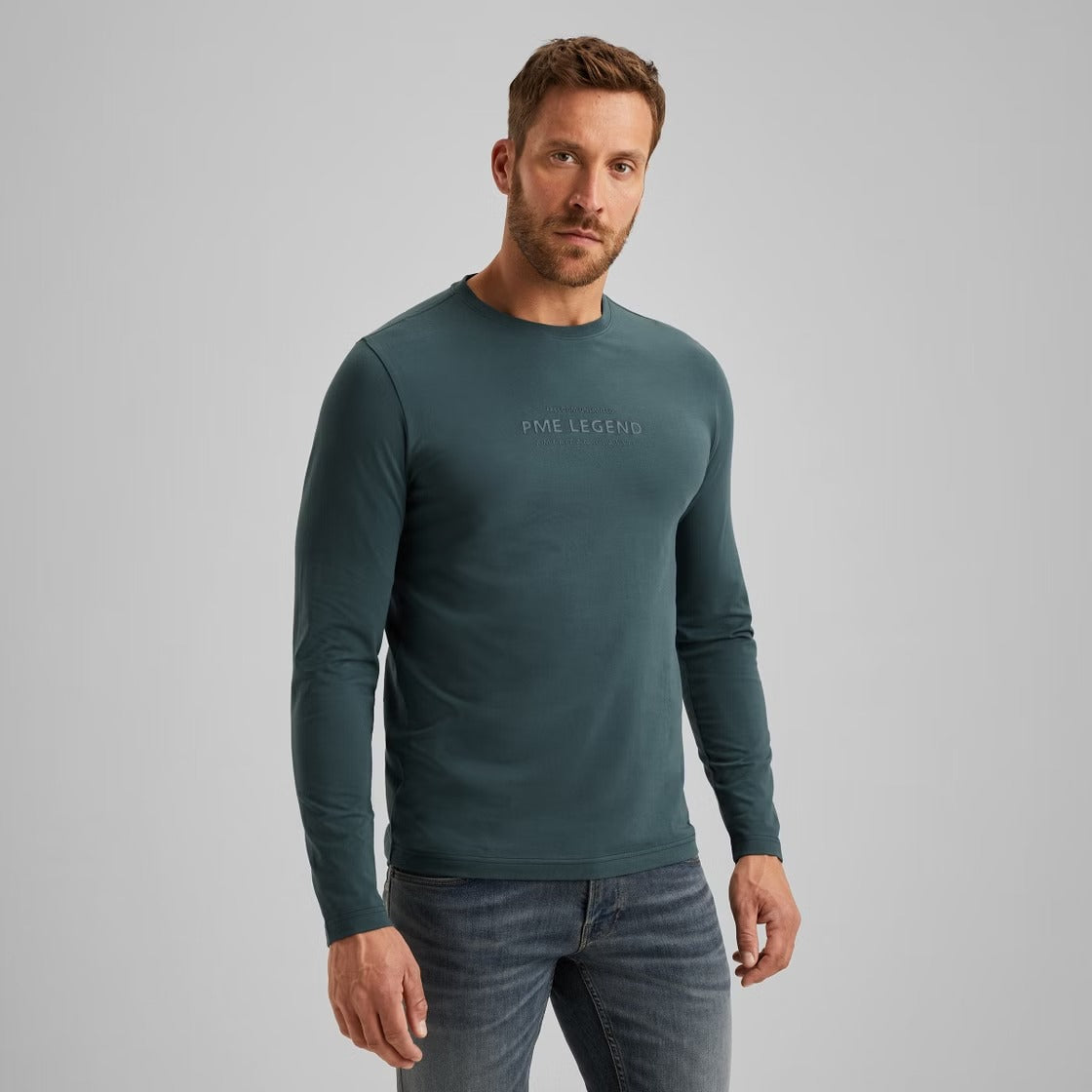 PME LEGEND Rundhals Longsleeve Pullover - Emerald Shore Blue - PTS2508570-5125 von PME Legend
