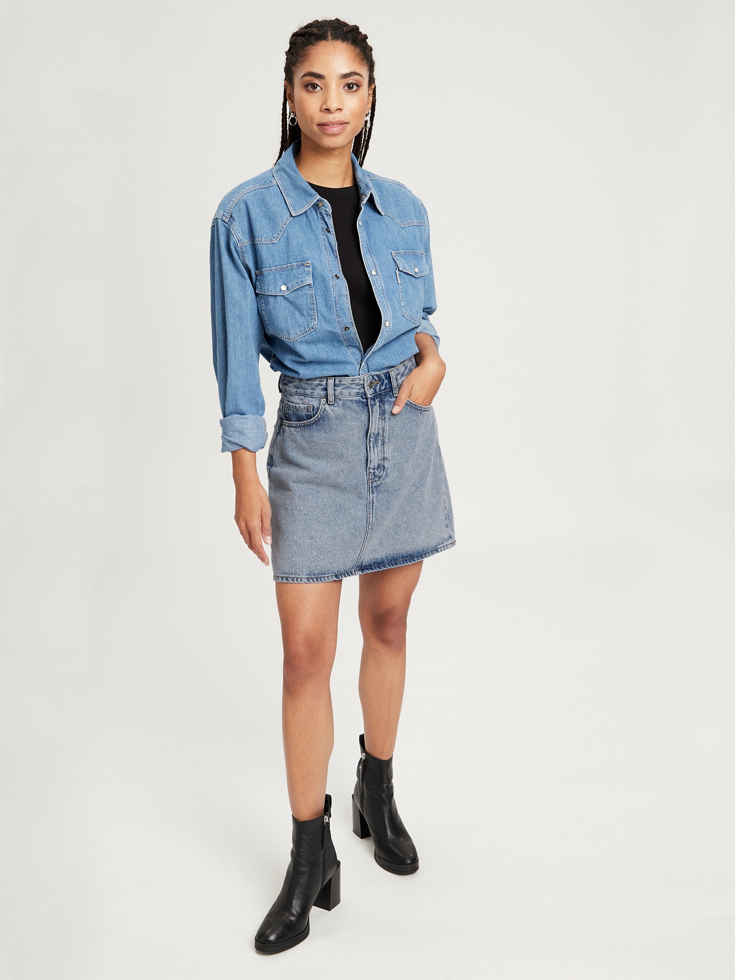 CROSS JEANS Skirt Mini A-Linien - Light Denim Sky - B302-008 von Cross Jeans