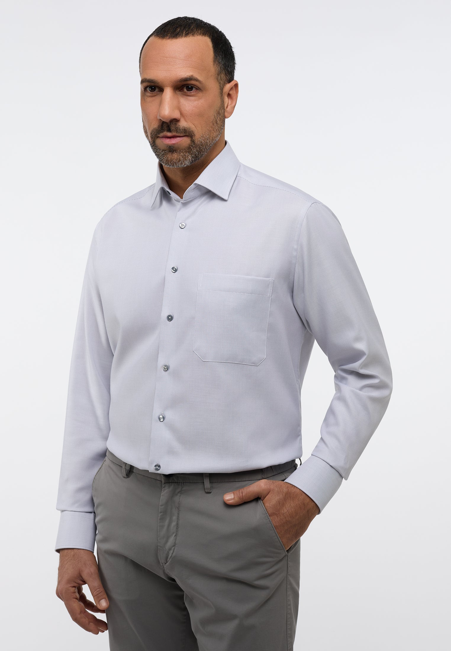 ETERNA COMFORT FIT Langarm Hemd - Silver Mist Twill - 3116-32-E169