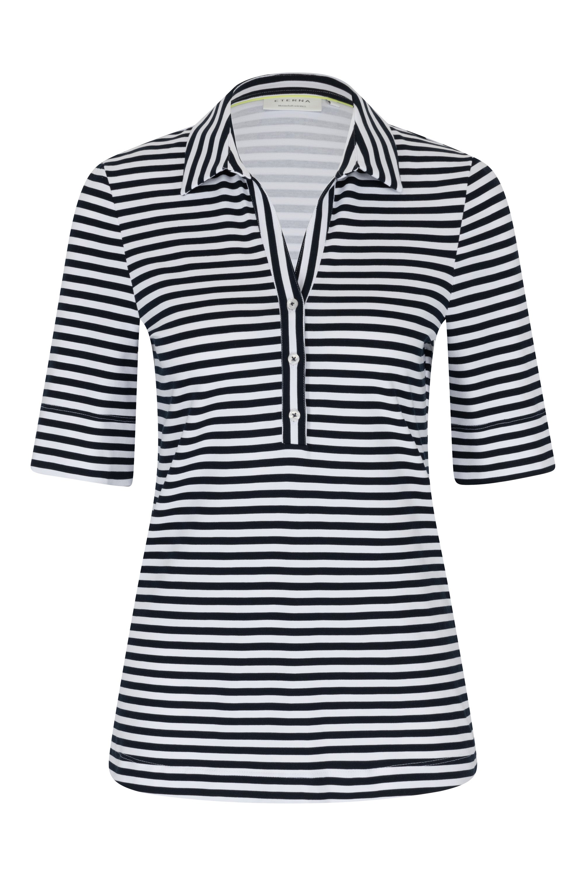ETERNA FITTED Kurzarm Bluse schwarz gestreift stretch 6383-19-H554 - JERSEY SHIRT von Eterna