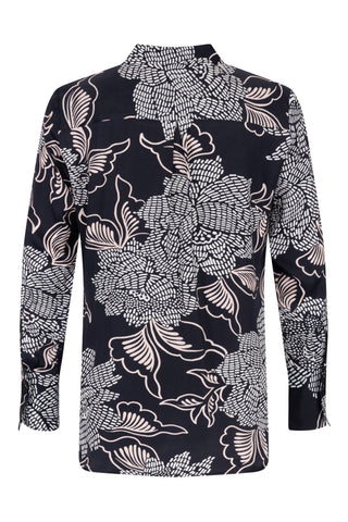 ETERNA REGULAR FIT Langarm Bluse blau satin print 7886-39-D247 - SATIN SHIRT