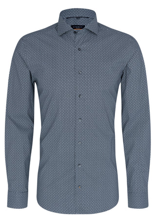 ETERNA SLIM FIT Performance Shirt - Ocean Grid Blue - 4011-39-F182