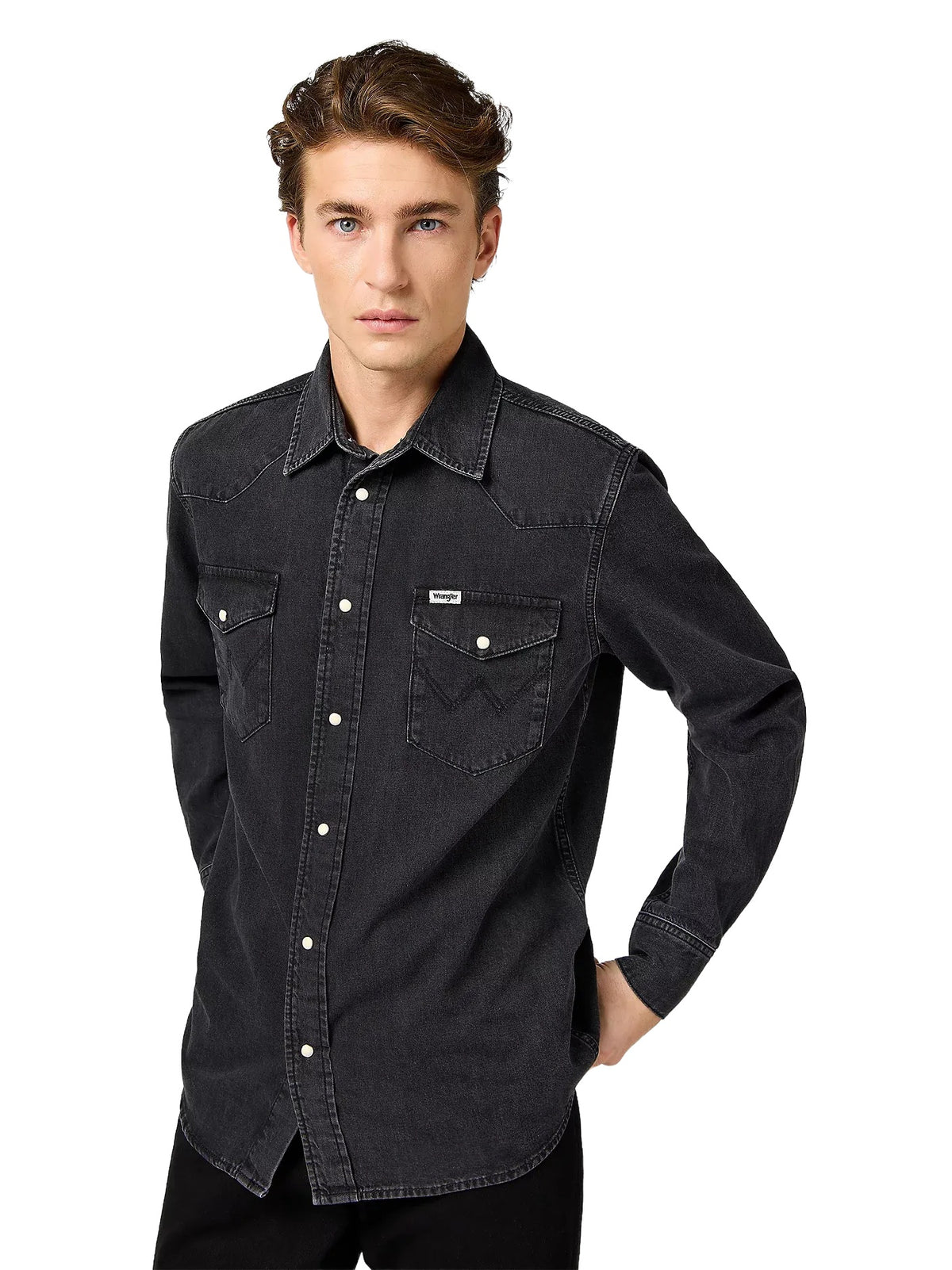 WRANGLER Western Shirt Langarm Jeanshemd - Midnight Carbon Black - 112362906