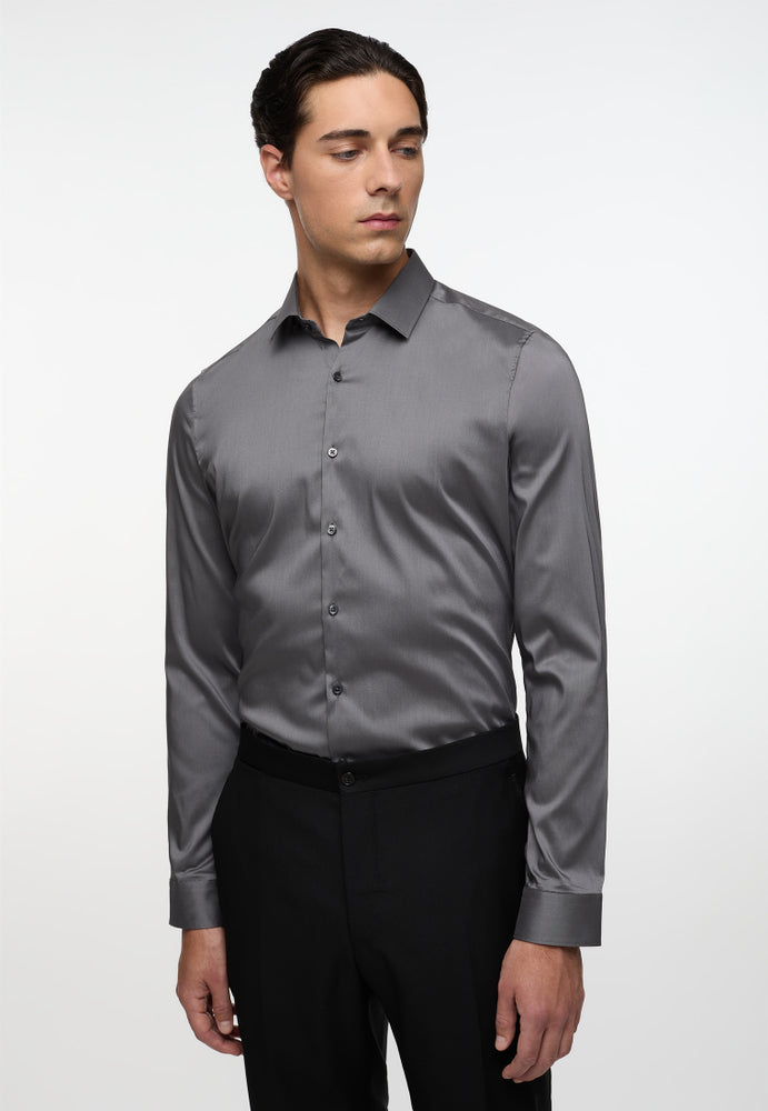 ETERNA SUPER SLIM Performance Shirt - Grey Twill Charcoal - 3377-35-Z141